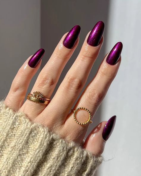 13 Dark Purple Nail Ideas For an Unexpected Cold-Weather Mani Dark Purple Nail Ideas, Dark Purple Nail Designs, Purple Nail Ideas, Between Summer And Fall, Halloween Nail Colors, Purple Chrome Nails, Dark Purple Nails, Dark Pink Nails, Plum Nails