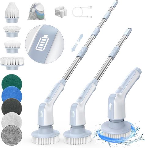 Electric Spin Scrubber, 2024 Upgraded IPX8 Cordless Cleaning Brush with 9 Replaceable Brush Heads, Detachable as Short Handle, Shower Cleaning Scrubber for Bathroom Tub Tile Kitchen Window Bathroom Tub Tile, Shower Cleaning, Window Brands, Cleaning Bathroom, Clean Bathtub, Floor Scrubber, House Keeping, Tub Tile, Tile Kitchen