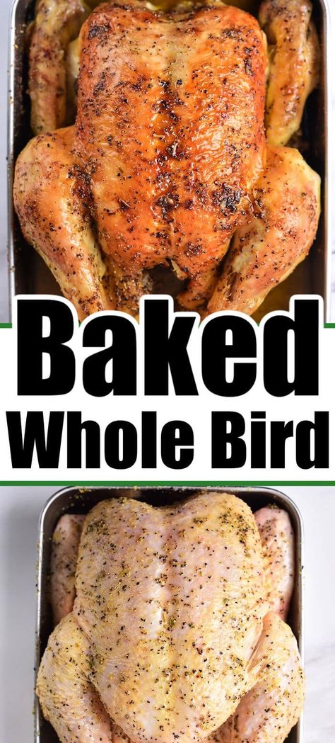 How long to bake a whole chicken at 350 so it's juicy and tender with crispy skin on the outside! Roasted whole chicken is a healthy meal. 5lb Chicken In Oven, Oven Baked Full Chicken, Roasted Full Chicken, Easy Roast Chicken Whole, Best Whole Roasted Chicken, Roast Whole Chicken Recipes, Roasted Chicken For A Crowd, Baking A Chicken Whole In The Oven, Whole Bird Chicken Recipes