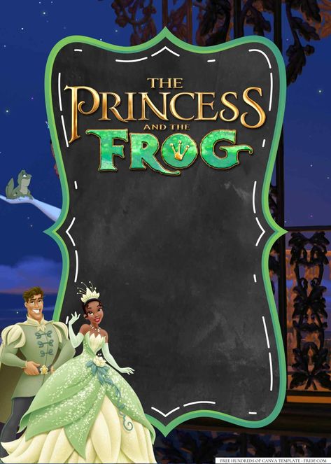 The Princess and the Frog Birthday Invitation Templates Frog Gender Reveal, Princess And The Frog Hoco, Princess And The Frog Invitations, Frog Invitations, Princess And The Frog Birthday, Princess And Frog, Whimsical Decorations, Frog Birthday, Enchanted Kingdom