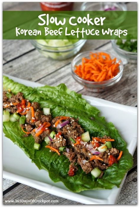 {Easy} Slow Cooker Korean Beef Lettuce Wraps Korean Wraps, Korean Beef Lettuce Wraps, Slow Cooker Korean Beef, Porcupine Meatballs, Beef Lettuce Wraps, Chuck Steak, Lettuce Wrap, Cooking Easy, Korean Beef