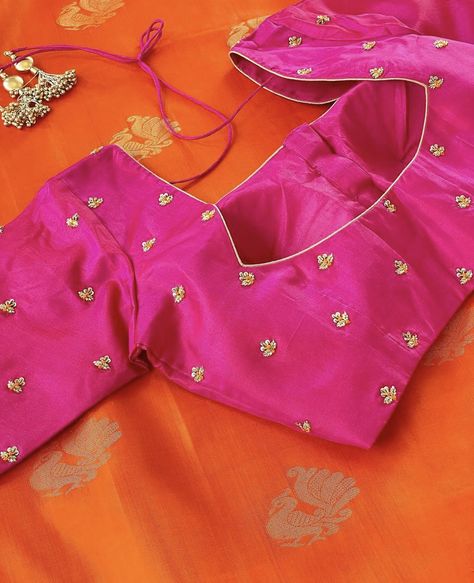 Simple Buttas For Blouse, Buties Work Blouse, Small Buties Maggam Work, Simple Work Blouse Designs, 50 Blouse Designs, Work Blouse Designs, Patch Work Blouse Designs, Blouse Designs High Neck, Simple Work