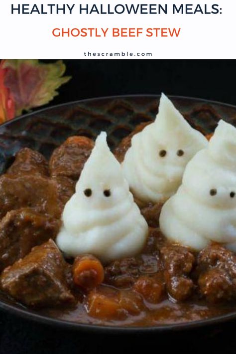 Beef Stew Dinner, Halloween Meals, Halloween Meal, Stew Dinner, Healthy Halloween Food, Whipped Potatoes, Healthy Halloween, Carrots And Potatoes, Halloween Dinner