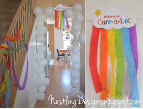 Care Bears Party, Rainbow Streamers, Care Bears Birthday Party, Care Bear Party, Care Bear Birthday, Balloon Clouds, Girl Bday Party, Bear Party, Bear Birthday