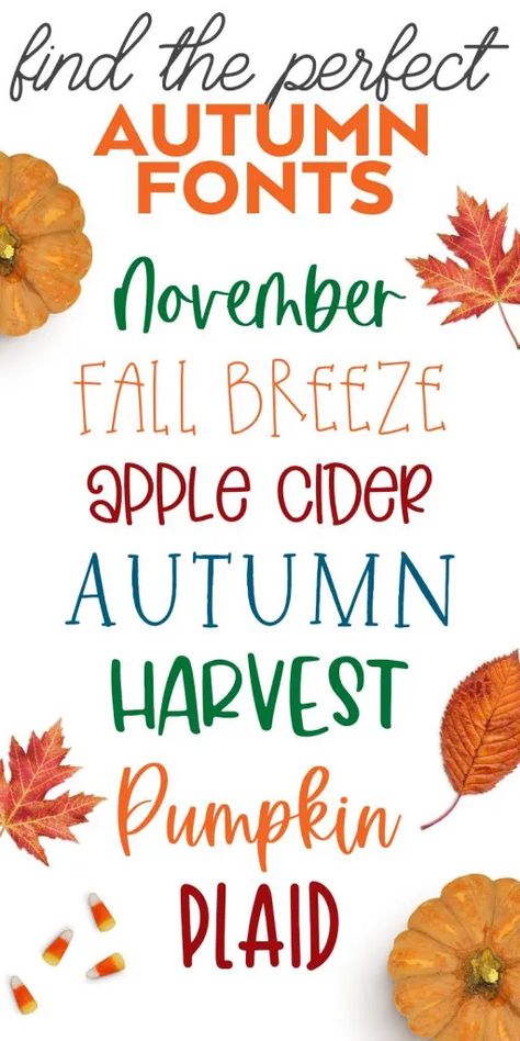 Find the BEST Fall and Autumn Fonts with commercial licenses to use with your DIY Fall Crafts, Printables, and Decor! #bestfonts #fonts #fallfonts #autumnfonts #font #thanksgivingcrafts #fallcrafts #fallhomedecor #fallcricut Happy Halloween Font, Thanksgiving Fonts, Nightmare Before Christmas Font, Halloween Fonts Alphabet, Christmas Fonts Alphabet, Fall Fonts, Canva Christmas, Alphabet Christmas, Fonts Cricut