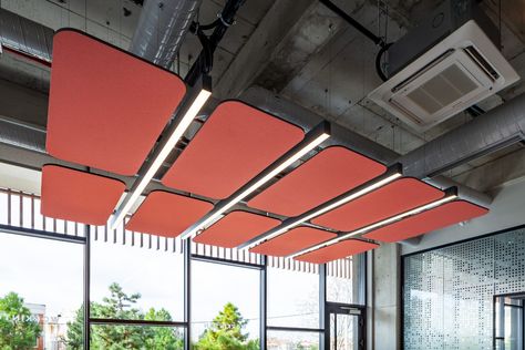 Workinton - Feltouch Baffle Ceiling, Acoustic Baffles, Cloud Ceiling, Acoustic Ceiling Panels, Office Ceiling, Corporate Office Design, School Interior, Cafe Terrace, Office Space Design