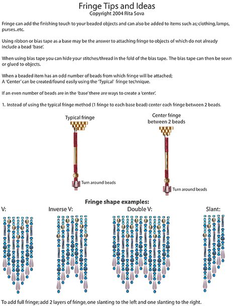 Free Beading Pattern: Fringe Tips & Ideas | Bead-Patterns.com Beaded Fringe Earrings Tutorial Free Pattern, Beaded Patterns, Beaded Flowers Patterns, Beaded Bead, Bead Weaving Tutorials, Bead Fringe, Beadwork Designs, Beaded Earrings Diy, Beading Patterns Free