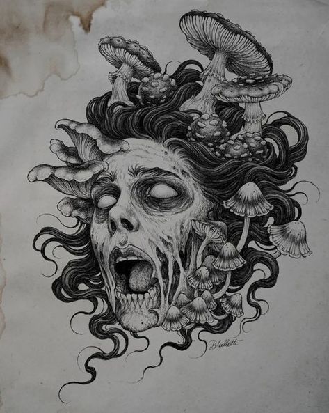 Creepy Drawings, Medusa Tattoo, Dark Art Tattoo, 다크 판타지, Tattoo Art Drawings, Dark Art Drawings, Dark Tattoo, Dark Art Illustrations, Scary Art