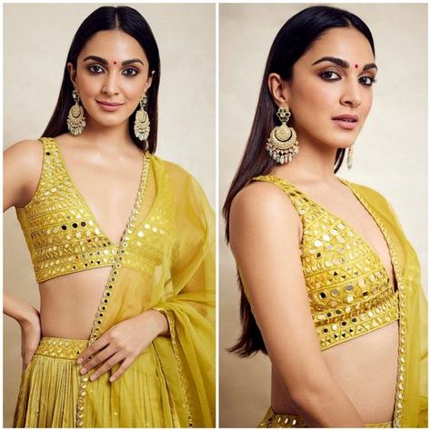 Celebrities In Lehenga, Diwali Fits, Kiara Advani Lehenga, Lengha Designs, Lehenga Poses, Mandira Bedi, Haldi Outfits, Bridesmaid Lehenga, Trendy Outfits Indian