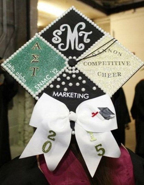 I'm in school cheer, competitive cheer, volleyball, and Band Grad Cap Ideas, Graduation Cap Ideas, College Grad Cap Ideas, Grad Cap Decorated, High School Graduation Cap, College Graduation Cap Decoration, Grad Cap Designs, Graduation Cap Designs, Cap Ideas