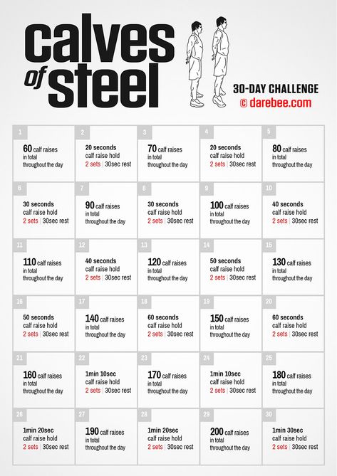 Calves of Steel Challenge Legs 30 Day Challenge, Leg Raise Challenge 30 Day, Legs Of Steel, Calf Challenge 30 Day, 30 Day Bicep Challenge, 30 Day Mobility Challenge, Darebee 30 Day Challenge, 100 Workout Challenge, 30 Day Calisthenics Challenge