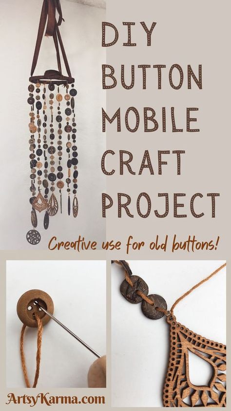 Diy button mobile craft project Button Flowers Diy, Button Garland Diy, Button Crafts Christmas, Button Crafts To Sell, Button Crafts For Adults, Button Mobile, Vintage Buttons Crafts, Button Art Projects, Buttons Crafts Diy