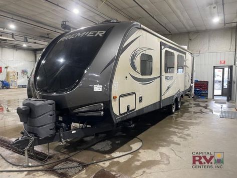 Used 2017 Keystone RV Premier Ultra Lite 26RBPR Travel Trailer at Campers Inn | Bismarck, ND | #85740A Double Door Refrigerator Size, Ultra Lite Travel Trailers, Lite Travel Trailers, Refrigerator Sizes, Used Travel Trailers, Rv Types, Double Door Refrigerator, Shower Sizes, Keystone Rv