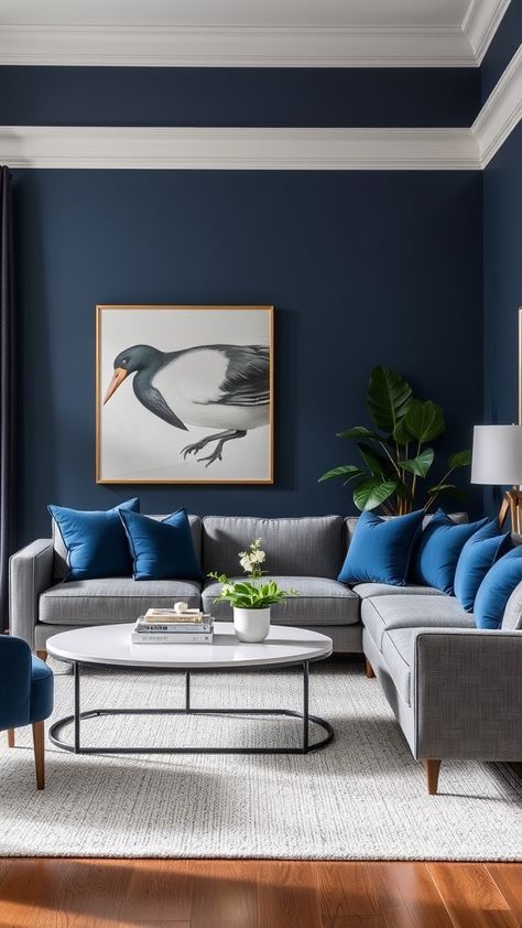 Living Room Ideas Blue and Grey Grey And Navy Living Room, Blue And Grey Combination, Navy And Grey Living Room, Living Room Ideas Blue, Grey And Blue Living Room, Navy Blue And Grey Living Room, Room Ideas Blue, Navy Blue Houses, Blue Grey Living Room