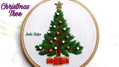 Watch full tutorial video of Christmas tree with long chain on youtube SUCHI SHILPO #handembroidery #christmastree #SUCHISHILPO Christmas Tree Hand Embroidery, Tree Hand Embroidery, Hand Embroidery Christmas, Embroidery Christmas Tree, Amazing Christmas Trees, Christmas Tree Embroidery, Christmas Cones, Tree Embroidery, Embroidery Christmas