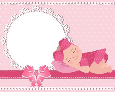 Children's greeting card with a cute baby girl and a lace template with a bow for text. Design for newborns. Illustration, vector. Its A Girl Template, Baby Girl Frame Background, Welcome To Christian World Tarpaulin, Baby Girl Template, Lace Template, Christmas Mini Shoot, Tarpaulin Design, Christening Invitations Girl, Girl Background