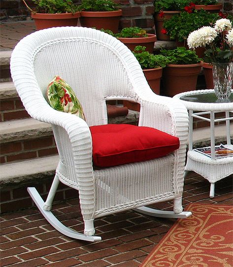 Wicker Furniture Warehouse Wicker Rocker, Wicker Rocking Chair, Mildew Stains, Sunbrella Cushions, Furniture Warehouse, Rocking Chairs, Chair Legs, Wicker Furniture, Tufting Buttons