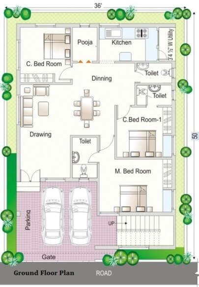 3bhk House Plan West Facing, West Facing 3bhk House Plans Vastu, 40x45 House Plans Layout, West Facing 3bhk House Plan, Small House Design Floor Plan, House Plans Layout, 20x30 House Plans, Ground Plan, Design Problems