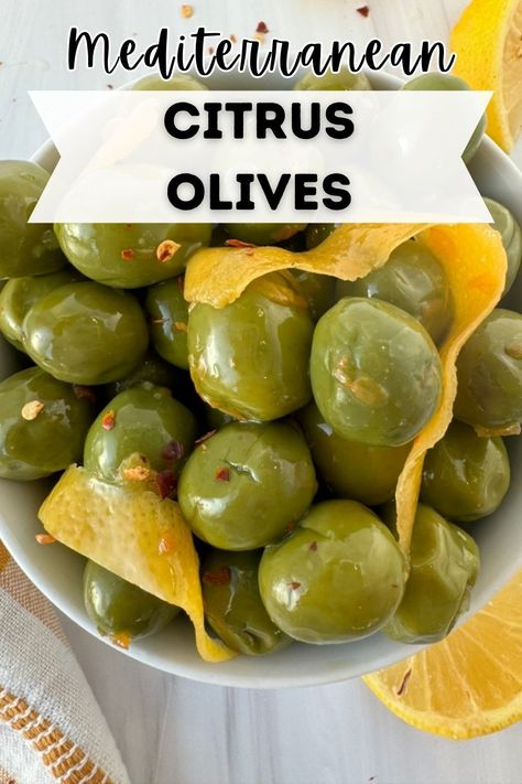 These addictive and simple citrus-marinated olives are a delicious appetizer or snack made with just a few simple ingredients in less than 15 minutes. Plump, juicy Castelvetrano olives are steeped in a flavorful olive oil made with lots of tangy citrus and red chiles to become the best Mediterranean Citrus Olives For Charcuterie Boards. Olives For Charcuterie, Citrus Olives, Castelvetrano Olives Recipe, Castelvetrano Olives, Fall Appetizers Easy, Roasted Olives, Easy Casserole Dishes, Thyme Recipes, Easy Clean Eating Recipes