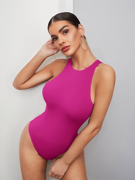 SHEIN BAE Solid Tank BodysuitI discovered amazing products on SHEIN.com, come check them out! Body Rosa, Big Bags Fashion, Bodysuit Tops, Lingerie Party, Body Suit With Shorts, Tank Bodysuit, Pink Bodysuit, Sleeveless Bodysuit, Womens Bodysuit