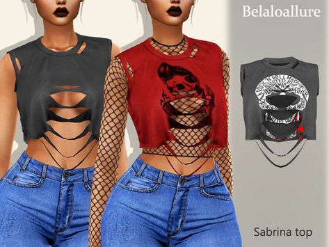 ripped shirt with fishnet , enjoy :) Found in TSR Category 'Sims 4 Female Everyday' S4cc Clothes, Sabrina Top, Sims 4 Piercings, Ripped Shirts, Cc Clothes, Sims 4 Teen, Sims4 Clothes, Los Sims, Sims 4 Collections