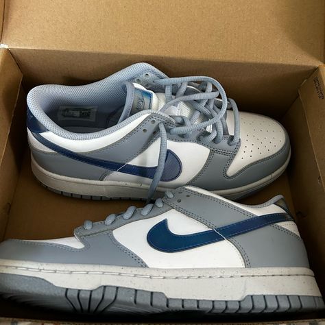 Nike Dunk Low Next Nature Blue Whisper Iridescent (Gs) Brand New With Box Never Worn. See Tag In Pic These Are Real Just Not My Daughters Size So Selling. These Are Deadstock Size 7y (W8.5) And They Are Dope Af I Wish I Fit Them Lol Nike Tennis Shoes Aesthetic, Nike Shoes Dunks, Blue Dunks, Dunks Shoes, Nike Dunk Low Next Nature, Nike Dunk Lows, Nike Dunks Low, Nike Shoes Women Fashion, Blue Whisper