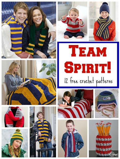 Team Spirit! 12 Free Crochet Patterns, roundup on Fiber Flux Loom Knit Hat, Fall Sports, Crochet Round, Free Crochet Patterns, Scarf Pattern, Loom Knitting, Crochet Scarves, Crochet Accessories, Hat Pattern