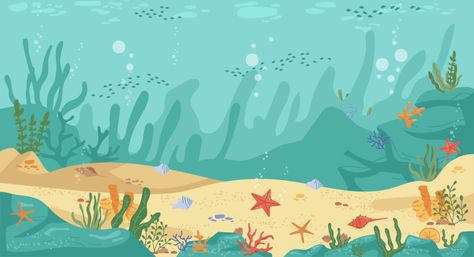 Underwater Vector Illustration, Underwater Background Wallpapers, Underwater Cartoon Backgrounds, Sea Bottom Drawing, Sea Background Drawing, Sea Background For Editing, Sea Cartoon Background, Sea Background Illustration, Under The Sea Vector