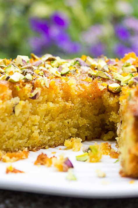 This delicious golden gluten-free Orange Polenta Cake is moist, rich and bursting with zesty orange flavor. It's easy to make as it has no layers, no filling and no icing. Orange Polenta Cake, Saffron Cake, Glutenfri Baking, Polenta Cake, Polenta Cakes, Bbc Good Food, Gluten Free Cake, Orange Cake, Piece Of Cake