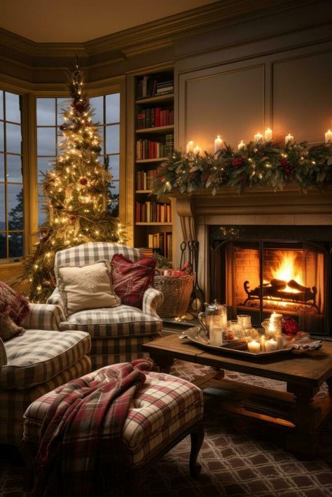 Cozy Christmas Tree Ideas, Old Fashion Christmas Decor, Cozy Christmas Decor Living Room, Cosy Snug Room Ideas, Christmas House Interior, Christmas Cozy Aesthetic, Living Room With Christmas Tree, Cozy Christmas Home, Christmas Lounge