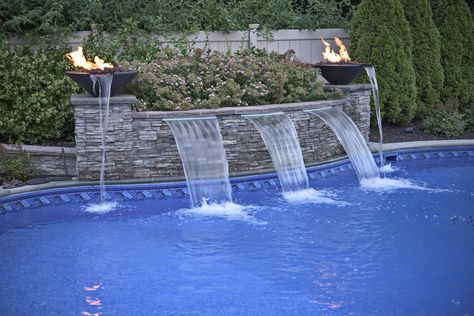 Swimming Pool Fountains, Swimming Pool Waterfall, Island Pool, Oval Pool, Beach Entry Pool, Swing Bed, Residential Pool, Pool House Plans, Vinyl Pool