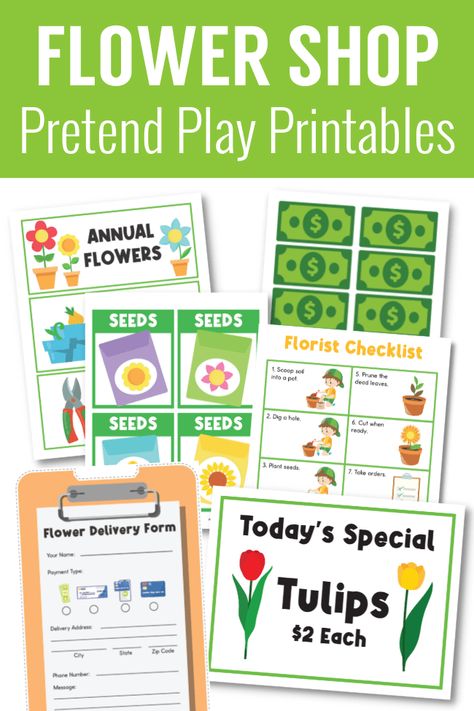 Plants Dramatic Play Preschool, Flower Shop Dramatic Play Kindergarten, Gardening Dramatic Play Preschool, Flower Shop Kindergarten, Flower Shop Printables Free, Garden Shop Dramatic Play Preschool, Flower Dramatic Play, Flower Market Dramatic Play, Spring Dramatic Play Ideas