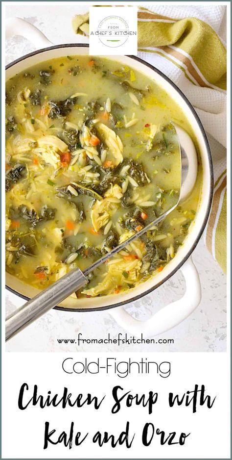 Kale And Orzo, Kale Chicken Soup, Chicken Soup With Kale, Kale Orzo, Wildfit Recipes, Chicken Kale Soup, Vegetable Barley Soup, Soup With Kale, 15 Bean Soup