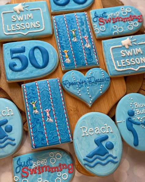 WOW!!!! Happy 50 years of teaching... - Room For Dessert Swim Team Cookies, Swim Cookies, Sports Cookies, Swim Party, Swimming Lessons, Swim Meet, Dive Shop, Happy 50th, Keep Swimming