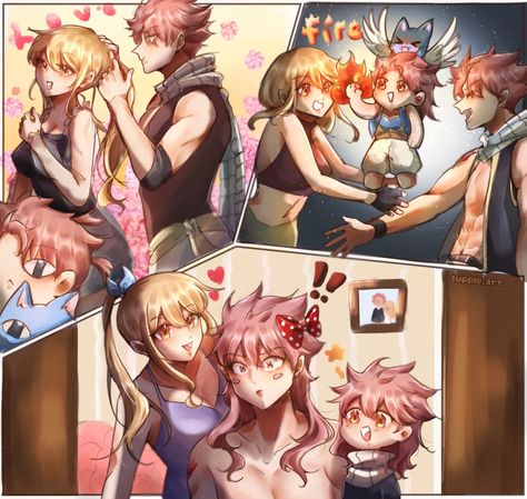 Nalu Fan Art, Nalu Family, Dragneel Family, Lucy X Natsu, Nalu Fanart, Fairytail Nalu, Natsu E Lucy, Fairy Tail Meme, Cartoon Network Art