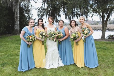 20 Mismatched Bridesmaid Dresses for Your Modern Wedding via Brit + Co. I hate these dresses, but lean toward this idea. June Wedding Colors, Yellow Wedding Colors, Lavender Bridesmaid, Lavender Bridesmaid Dresses, White Bridal Gown, Lilac Bridesmaid Dresses, Sage Green Bridesmaid Dress, Yellow Bridesmaid Dresses, White Bridesmaid Dresses