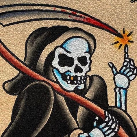 trad gr Grim Reaper Tattoo Traditional, Traditional Grim Reaper Tattoo, Grim Reaper Tattoo, Reaper Tattoo, Grim Reaper Art, Book An Appointment, Grim Reaper, Tattoo Shop, Inspirational Tattoos