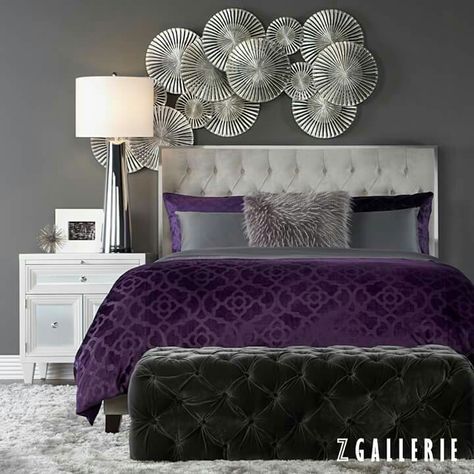 Purple And Silver Bedroom, Purple And Gray Bedroom Ideas, Purple And Gray Bedroom, Silver Bedroom Decor, Purple Bedroom Decor, Bedroom Purple, Silver Bedroom, Purple Bedrooms, Purple Bedroom