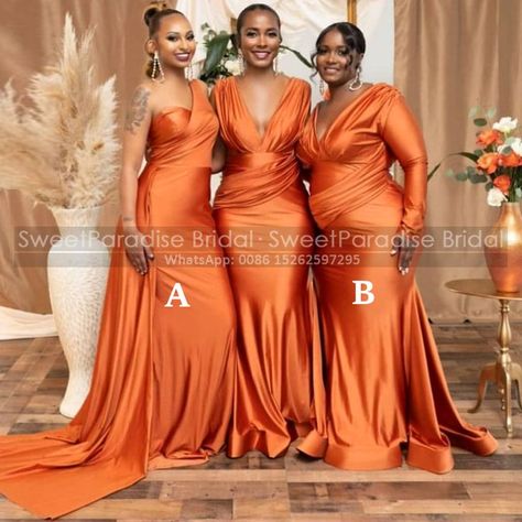 Maid Of Honor Dress, Burnt Orange Bridesmaid Dresses, African Bridesmaid Dresses, Orange Bridesmaid Dresses, Dress Wedding Party, Maid Of Honour Dresses, Mermaid Bridesmaid Dresses, Plunging Neck, Maid Dress