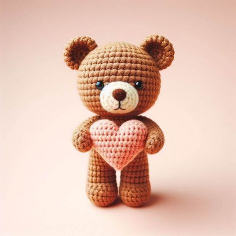 Small Bear Crochet Free Pattern, Crochet Turtle Pattern, Teddy Bear With Heart, Bear With Heart, Tiny Animals, Crocheted Jellyfish, Crochet Lion, Crochet Toys Free, Crochet Teddy Bear Pattern