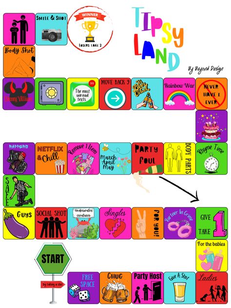 Any event! Any theme! 100% customizable! Tipsy Land, Beyond Design, Give And Take, Drinking Game, Body Shots, Drinking Games, Game Board, Host A Party, Board Games