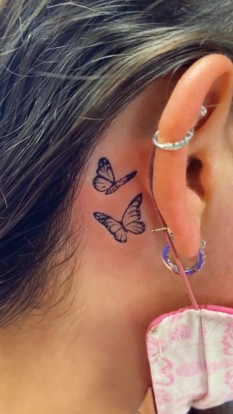 Tattoo Ideas With Meaning, Behind The Ear Tattoo Ideas, Small Neck Tattoos, Behind The Ear Tattoo, Behind Ear Tattoos, Ear Tattoo Ideas, Cross Tattoos For Women, Neck Tattoos Women, Butterfly Tattoos For Women