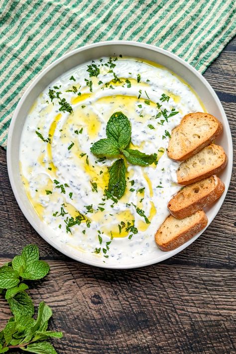 Haydari is a tangy, yogurt-based dip with feta cheese, garlic and fresh herbs that you can serve as a condiment or part of a Turkish meze. Turkish Meze, Easy Sauces, Lebanese Garlic Sauce, Horseradish Cream Sauce, Bean Hummus, Horseradish Cream, Decadent Food, Beef Kabobs, Salsa Recipes