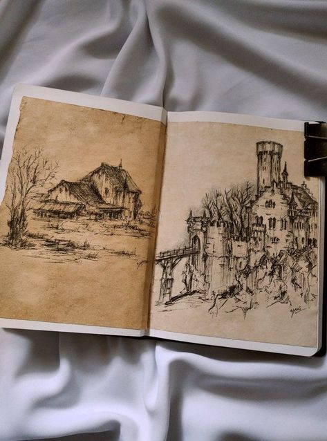 Someone Sketching, Dark Academia Sketches, Someone Drawing, Vintage Sketches, Sketching Art, Architecture Drawing Art, Sketchbook Art Journal, Art Diary, Arte Sketchbook