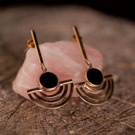 Egyptian Style Earrings Bronze & Onyx Handmade In Mexico