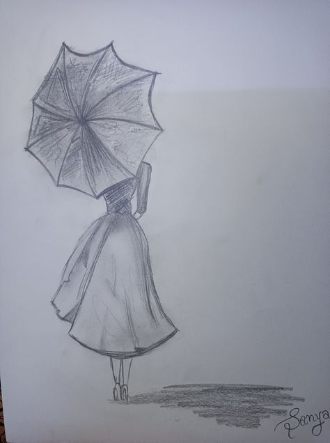 Lady With Umbrella Drawing, Girl Holding Umbrella Drawing Reference, Person Standing Back View Drawing, Girl Holding Umbrella Drawing, Person Back View Drawing, Girl With Umbrella Drawing, Umbrella Sketch, Umbrella Tattoo, Umbrella Drawing