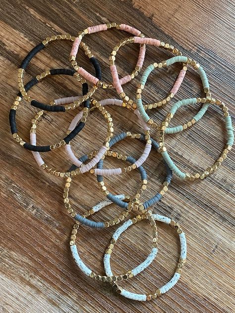 4mm Double HEISHI BEAD GOLD Clay Bracelet Stacked Bead Gold Heishi Clay Bracelet Heishi Bead & Gold Bracelet Gift Anniversary - Etsy Handmade Beaded Bracelets, Disc Bracelet, Bracelets Design, Hollywood Fl, Clay Bracelet, Beads Bracelet Design, Bracelet Design, Bracelet Ideas, Bracelets Handmade Beaded