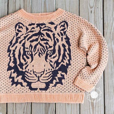 Mosaic Sweater, Tiger Mosaic, Giraffe Blanket, Overlay Mosaic Crochet, Tiger Sweater, Mosaic Crochet, Extra Yarn, Step By Step Crochet, Sweater Crochet Pattern