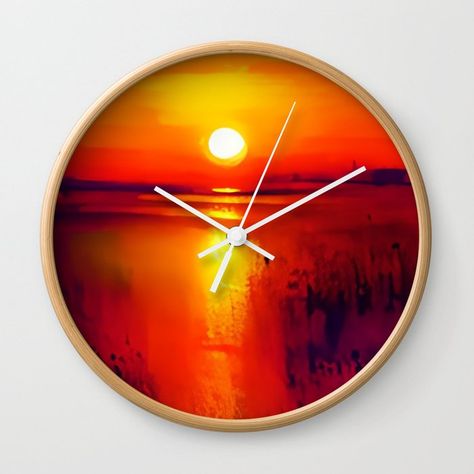 Dramatic Sunset, Painting Impressionism, Sun Sky, Sunset Painting, Wall Clock Modern, Art Colorful, Clock Wall Decor, Decorative Wall, Wall Clocks