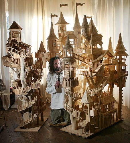 Bough House | Rob Heard with his Bow Houses Photograph - Ric… | Flickr Miniature Castle, Castle Dollhouse, Wooden Castle, Mini Doll House, Gnome House, Dolls Houses, Miniature Houses, A Castle, Wooden Sculpture